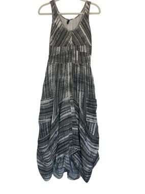 Inizio Linen Lagenlook Lantern Shape White/Gray Tank Dress Size Medium